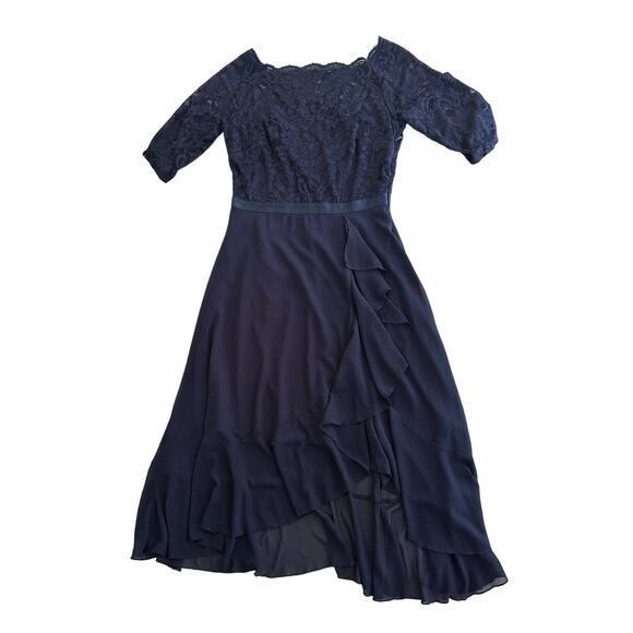 Miusol Womens Dress Size Medium Navy Lace Bodice Ruffled Asymmetrical Skirt - Picture 7 of 11